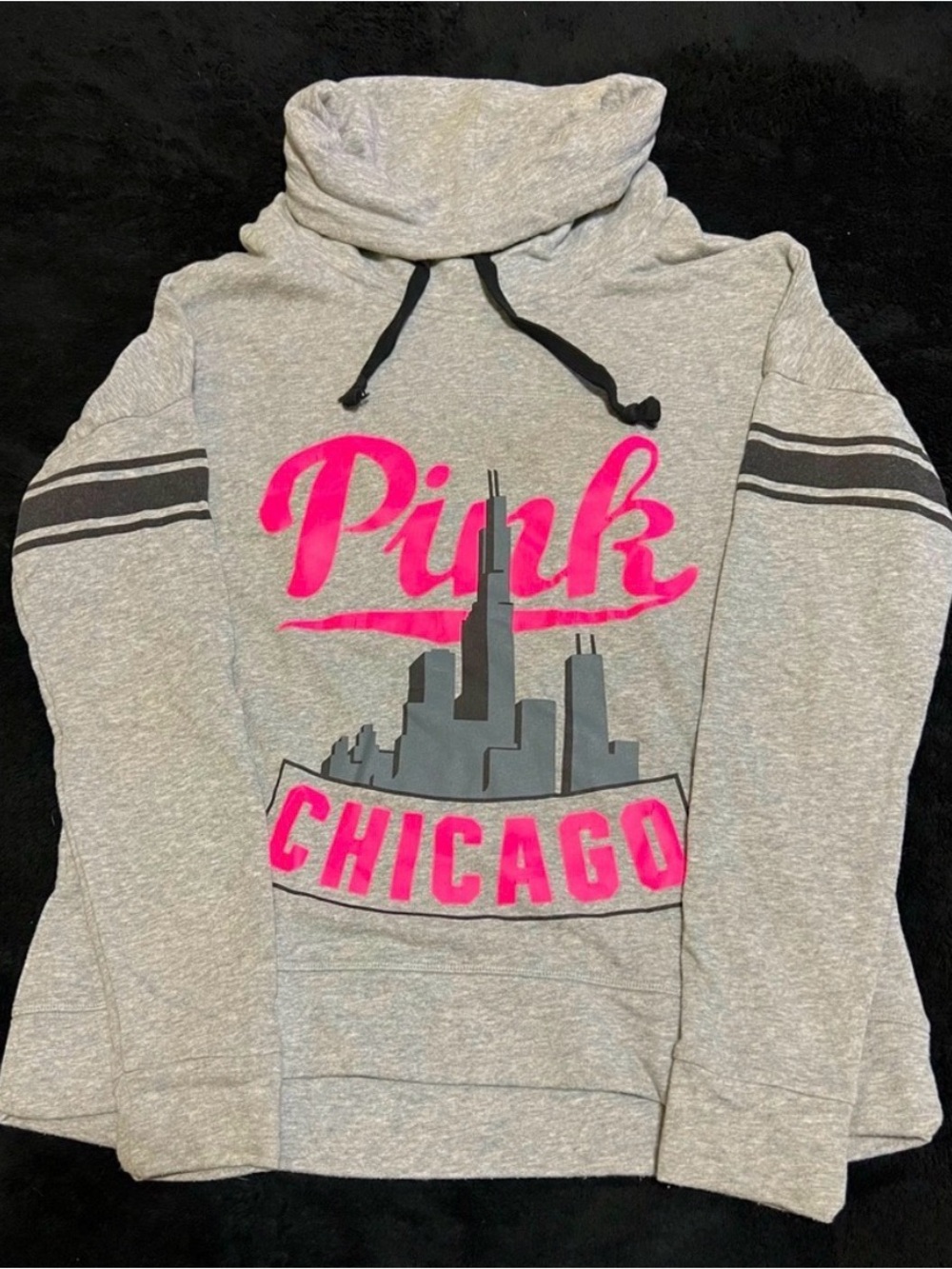 PINK Victoria's Secret Gray and Pink Cowl Neck Sweater